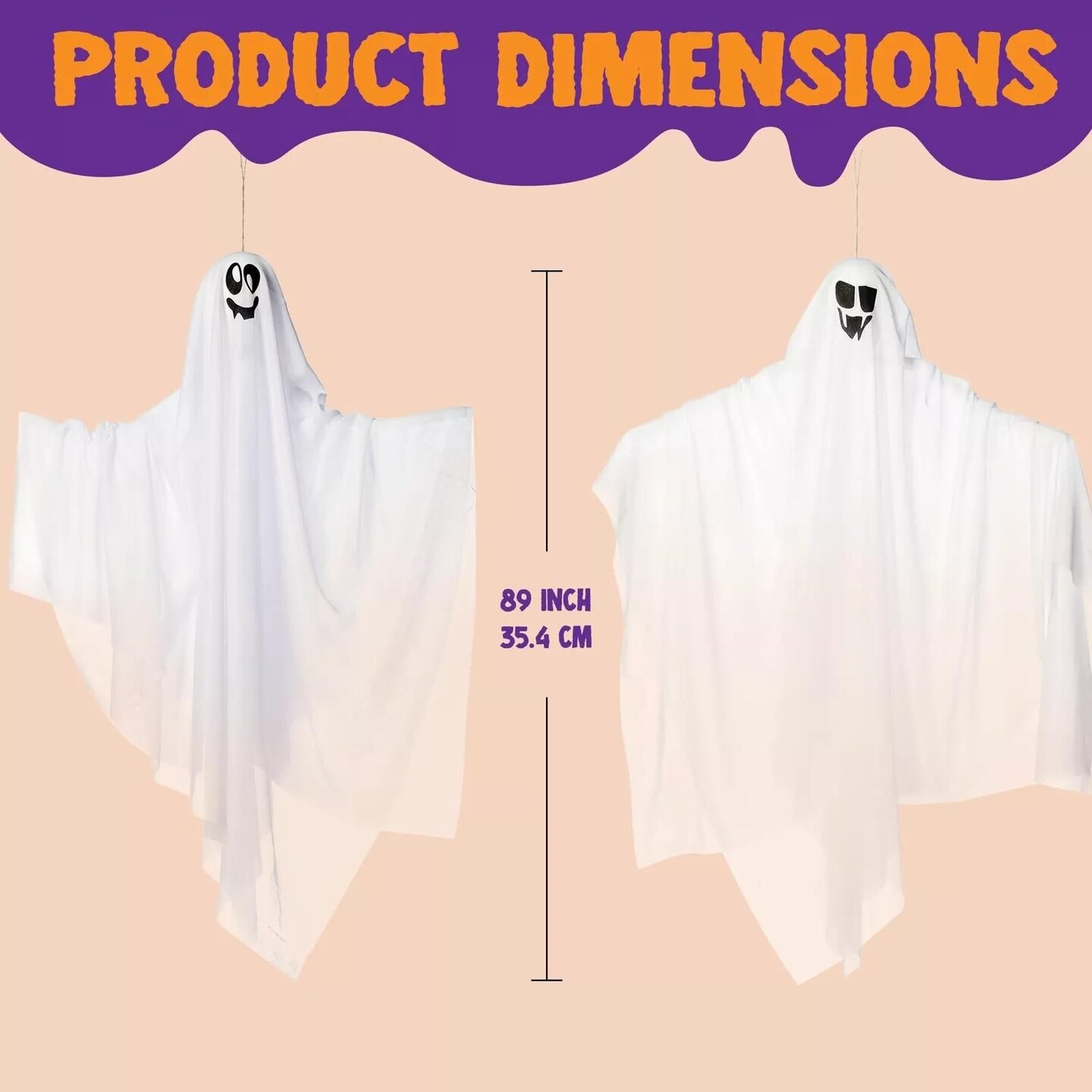 Kitcheniva 35.4&#x22; Light Up White Hanging Ghost With Blue LED Lights 2 Pcs