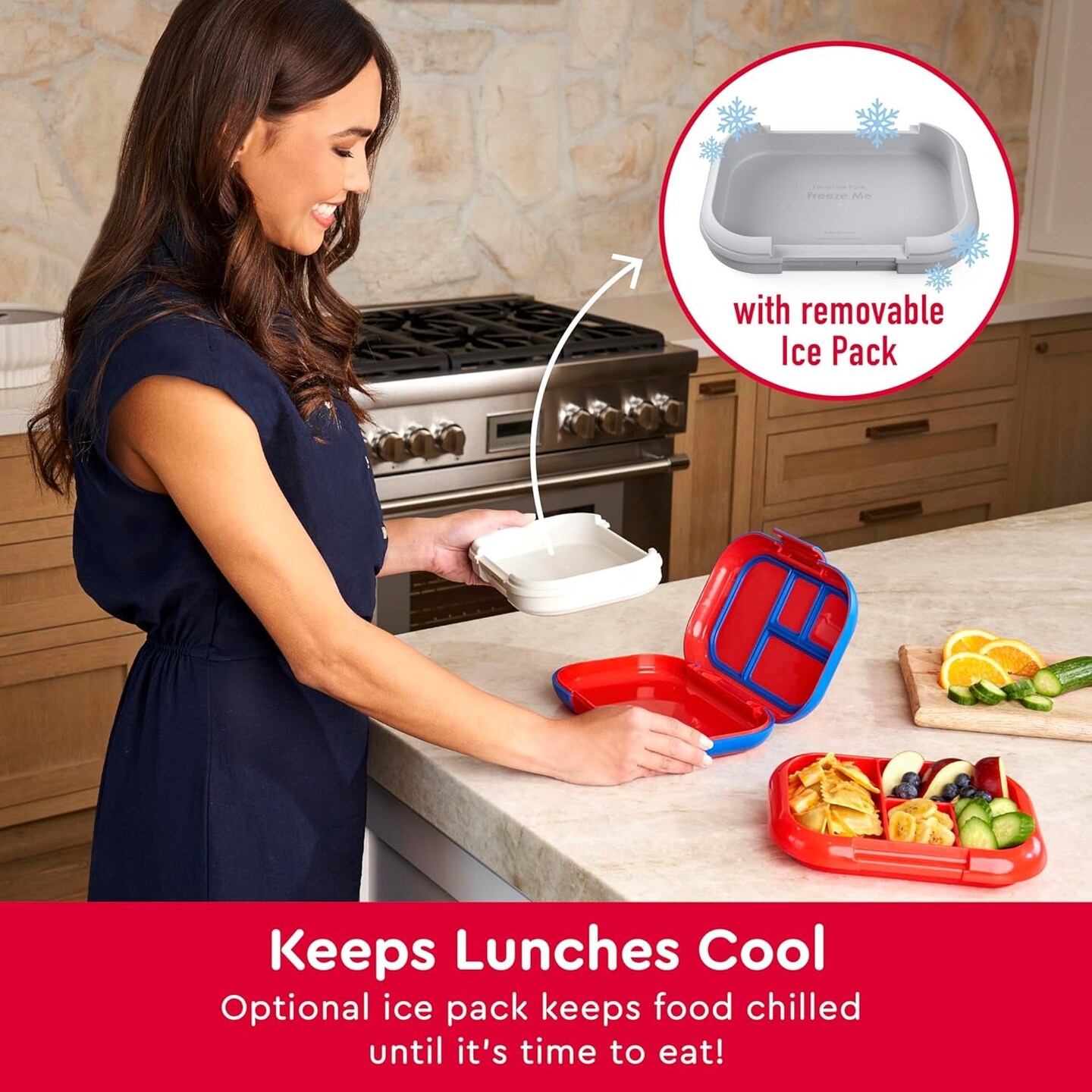&#xAE; Kids Chill Leak-Proof Lunch Box - Included Reusable Ice Pack Keeps Food Cold; 4-Compartment Bento Lunch Container; Microwave &#x26; Dishwasher Safe; 2 Year Manufacturer Warranty (Gray)