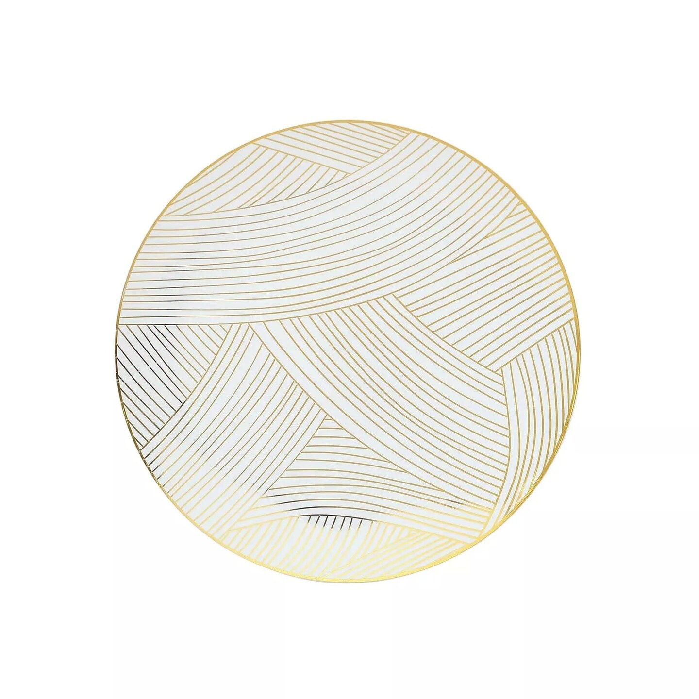 10 White 10" Round Plastic Salad and Dinner Plates Gold Strokes Party Decoration