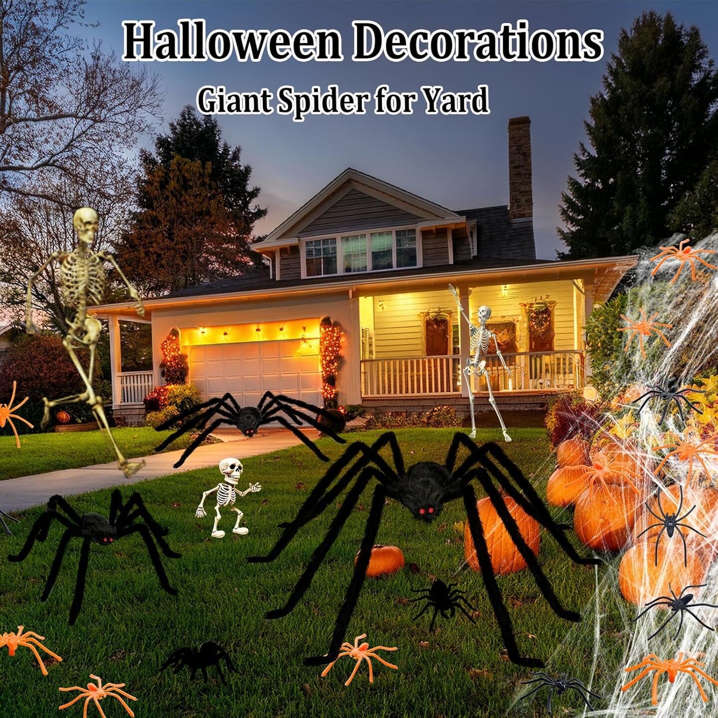 Halloween Giant Spider Decorations Indoor Outdoor Realistic Halloween Spider 3 Pack Sets with 250Sqft Spider Webs and 20 Fake Mini Spiders, Scary Hairy Spiders Props Yard Creepy D&#xE9;cor