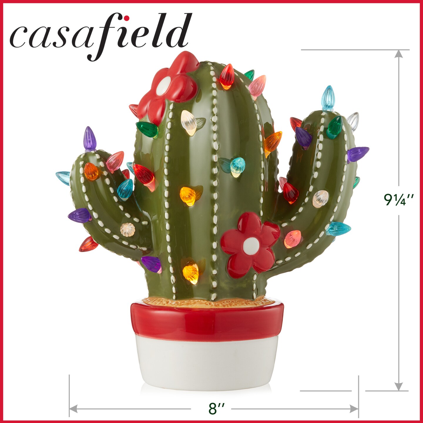 Casafield Ceramic Christmas Cactus, Hand Painted Green Pre-Lit Cactus with 92 Multi Color Lights