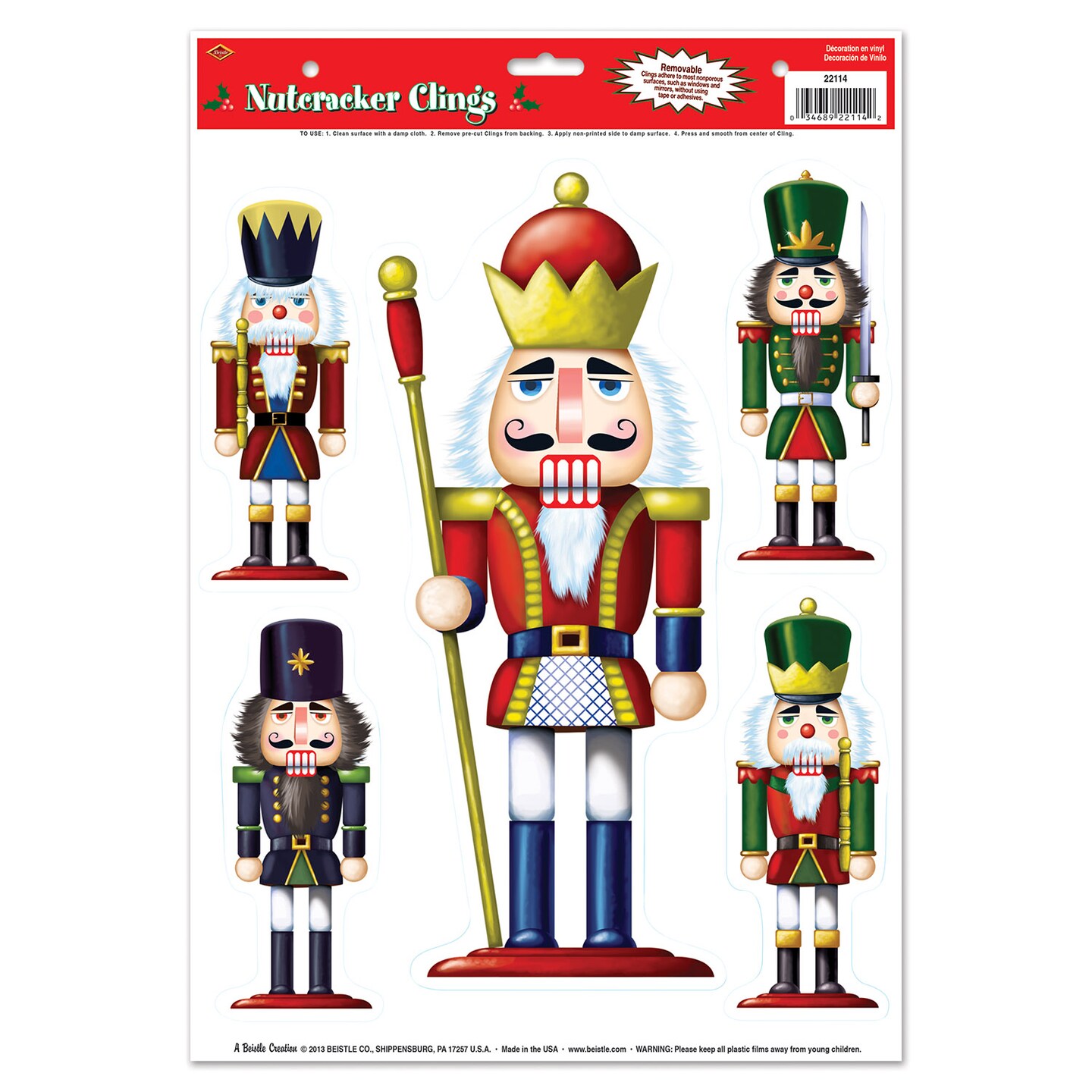 Beistle 12in. x 17in. Sh Nutcracker Clings - 12 Pack