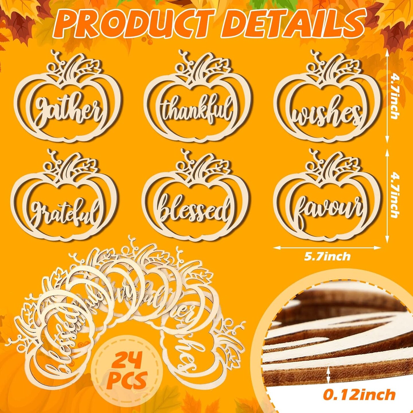 Wood Cutouts Thankful Blessed Thanksgiving Table Decor Fall Word Plate Sign Place Cards for Autumn Home Table Settings Cutouts
