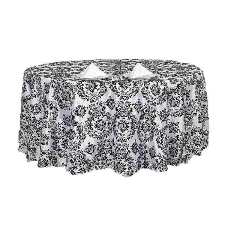 120&#x22; Black Damask Flocked Table Top Round Tablecloth Wedding Party Linens