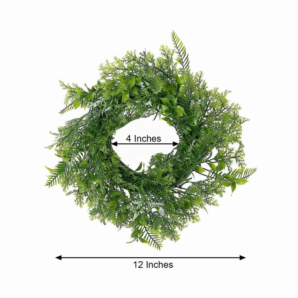 2 Green 12&#x22; Artificial Leaves Wreath Candle Rings Wedding Party Events Supplies