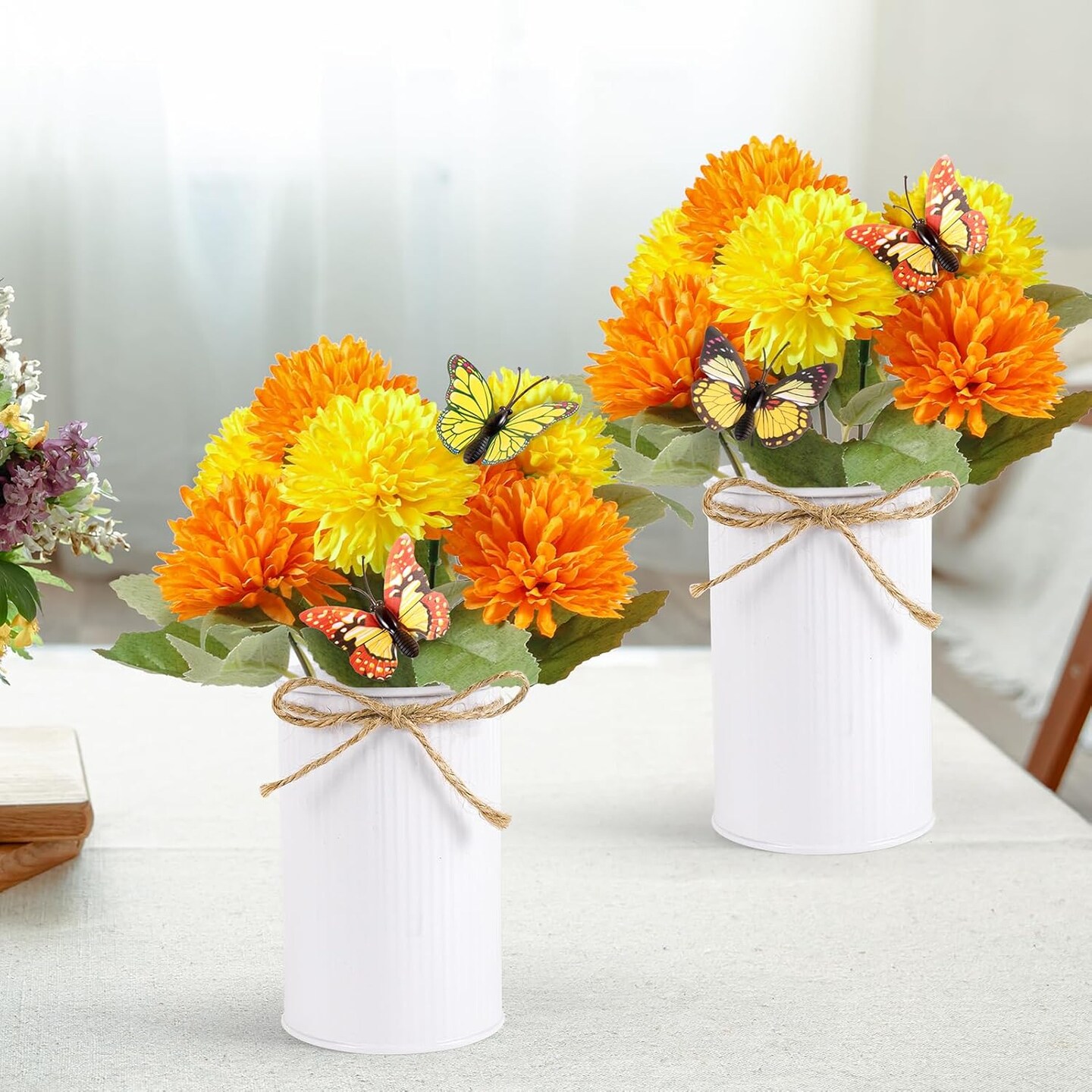 2 Pack Artificial Marigold Flowers Mason Jar Table Centerpiece, 12 Inch Marigold Flower Heads Bouquet for Day of The Dead Halloween Dia De Los Muertos Home Decor Table Centerpieces Bouquet Arrangement
