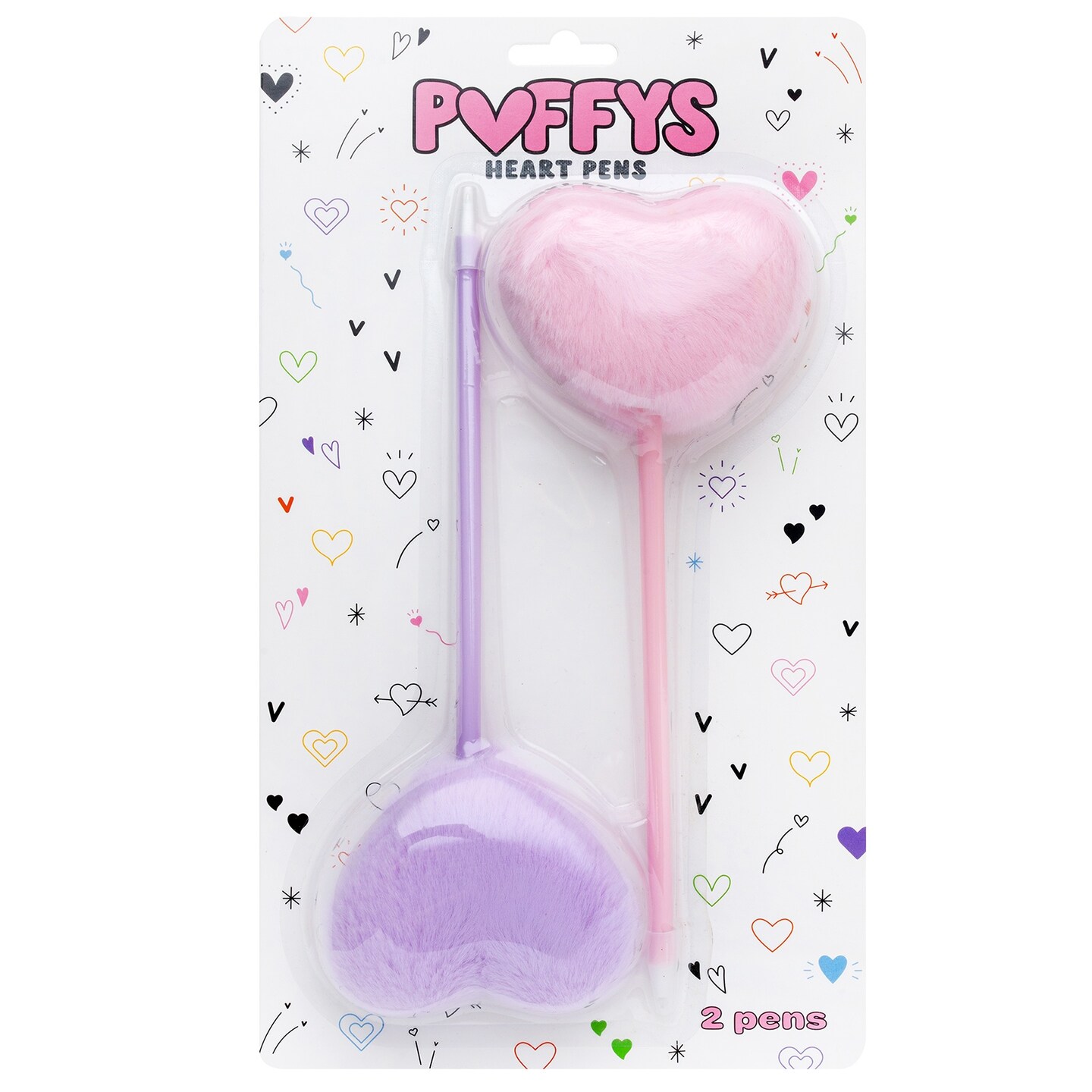 American Crafts Puffys Heart Pom Pom Pens 2/Pkg-Pink & Purple