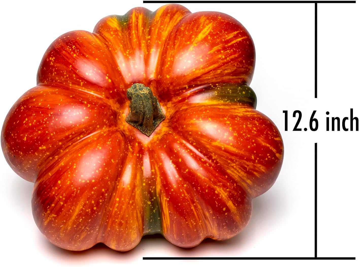 Large Artificial Pumpkin, 12.6inch Hand-Made Fake Pumpkin for Fall Harvest Festival Thanksgiving Halloween Decor (Orange Speckles)