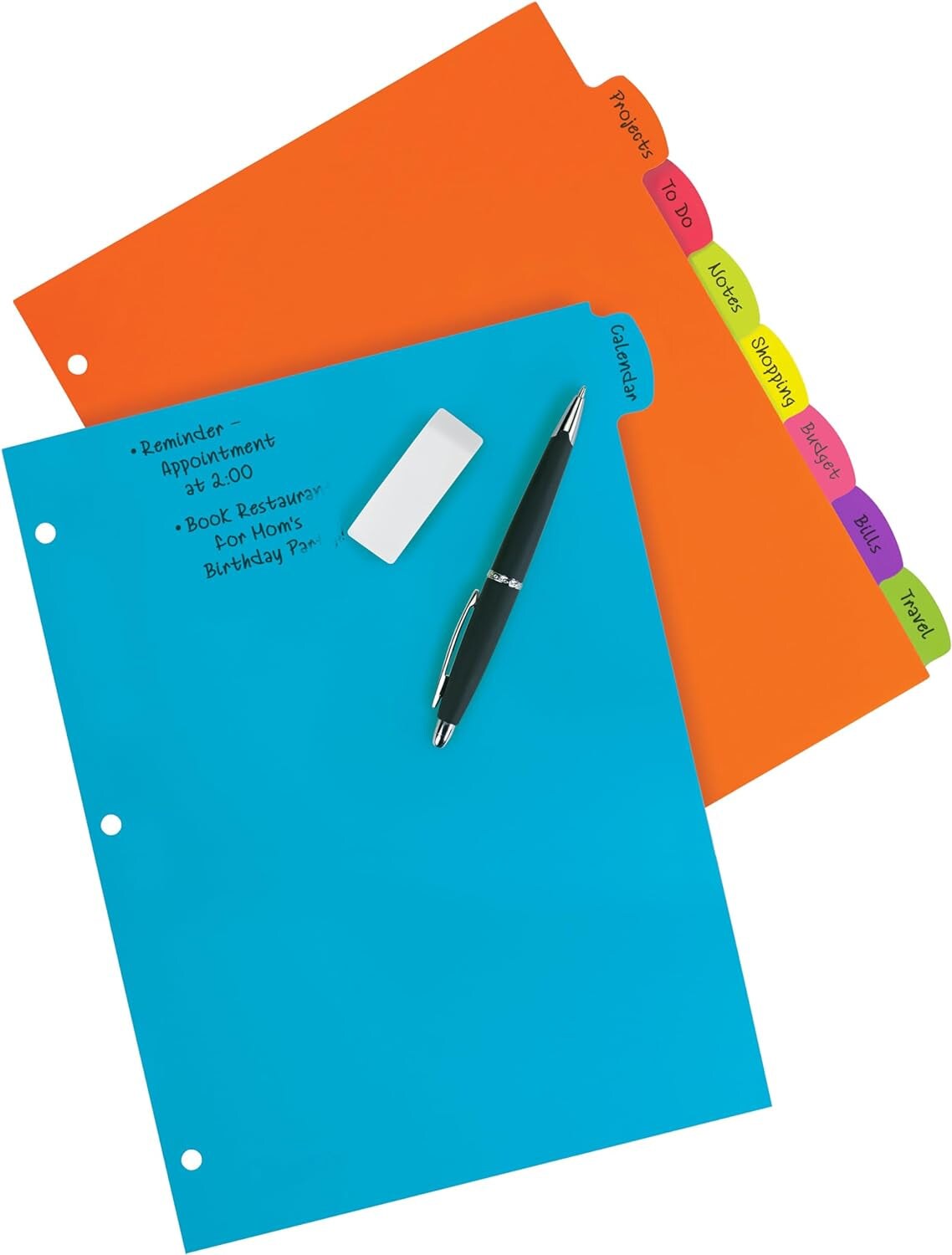 Binder Tabs - 3 Ring Binder Dividers with Tabs - Write &#x26; Erase Durable - Plastic Dividers - 8-Tab Set - 8 Assorted Colors - Big Tab Dividers for 3 Ring Binder