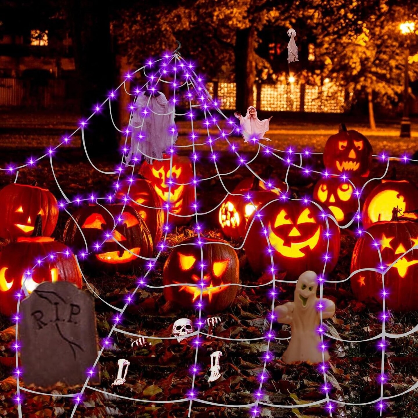 Spider Webs Halloween Decorations - Light up Spider Web Halloween Decorations Outdoor 32X16.5Ft- 450 LED Giant Spider Web &#x26; 50G Stretch Cobweb,Halloween Spiderwebs with Remote Control