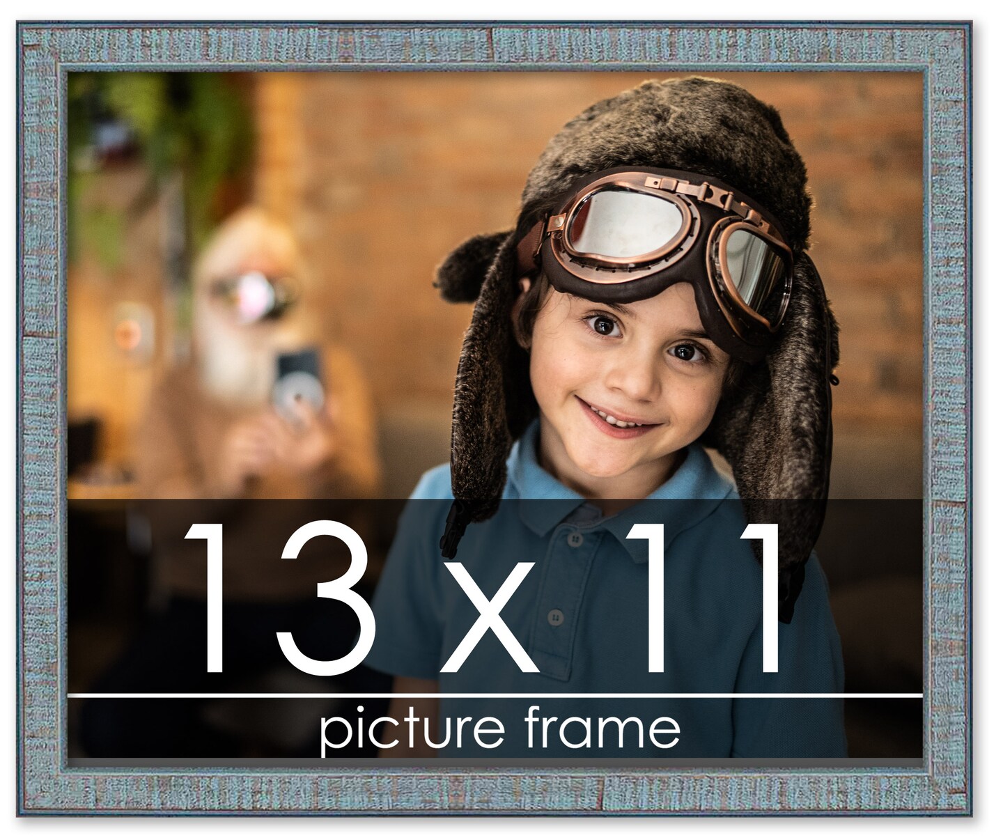 Photo Size Textured Blue Picture Frame - UV Acrylic, Foam Board Backing, Hanging Hardware