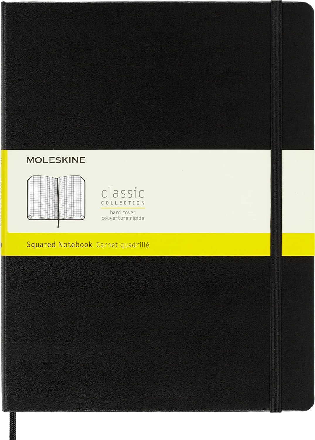 Classic Notebook, Hard Cover, XL (7.5&#x22; X 9.5&#x22;) Squared/Grid, Black, 192 Pages