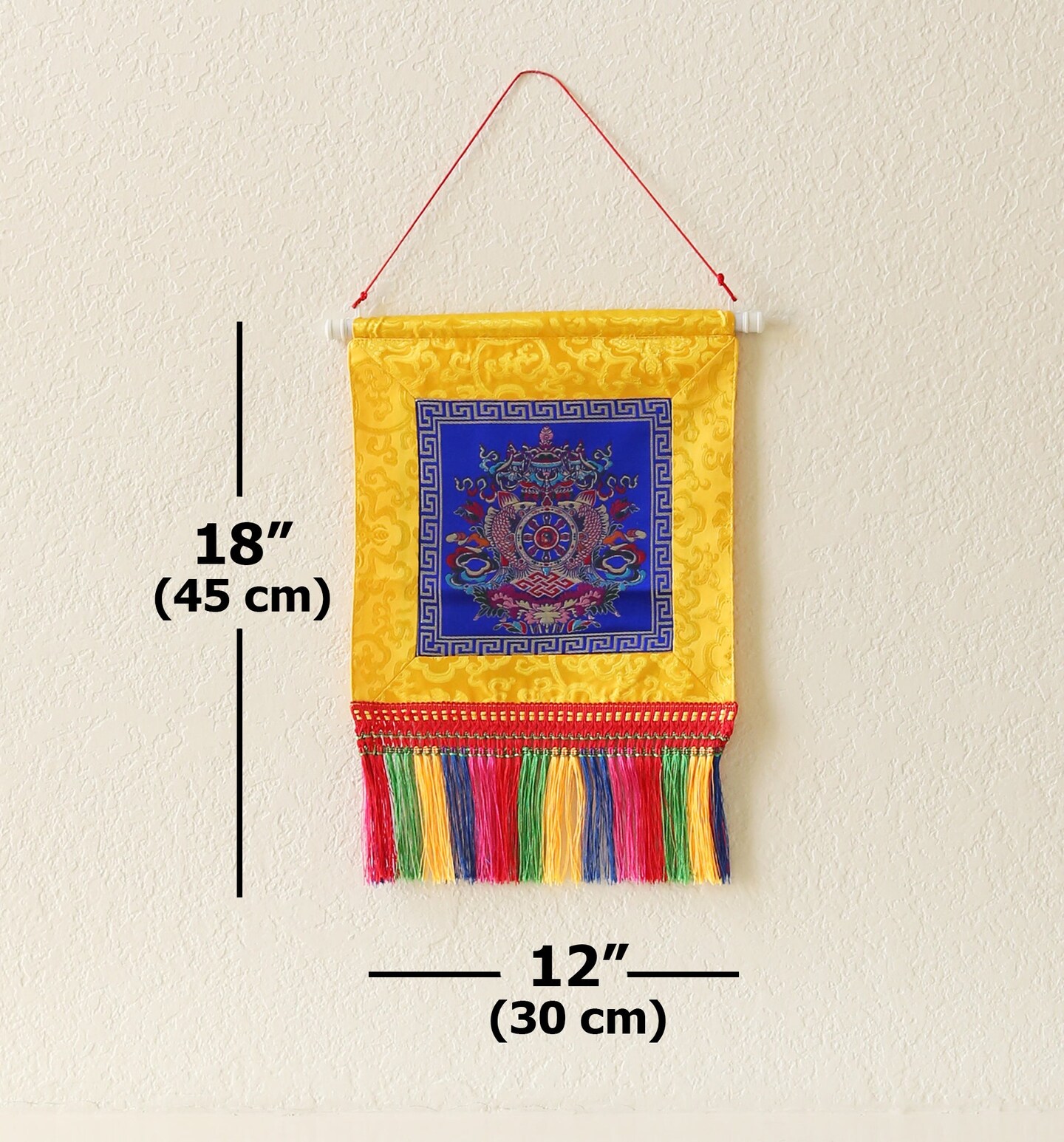 Tibetan Buddhist Ashtamangala Wall Hanging Tassels Tapestry, 18"X12", Asian Chinese Indian Wall Art Home Décor product 4