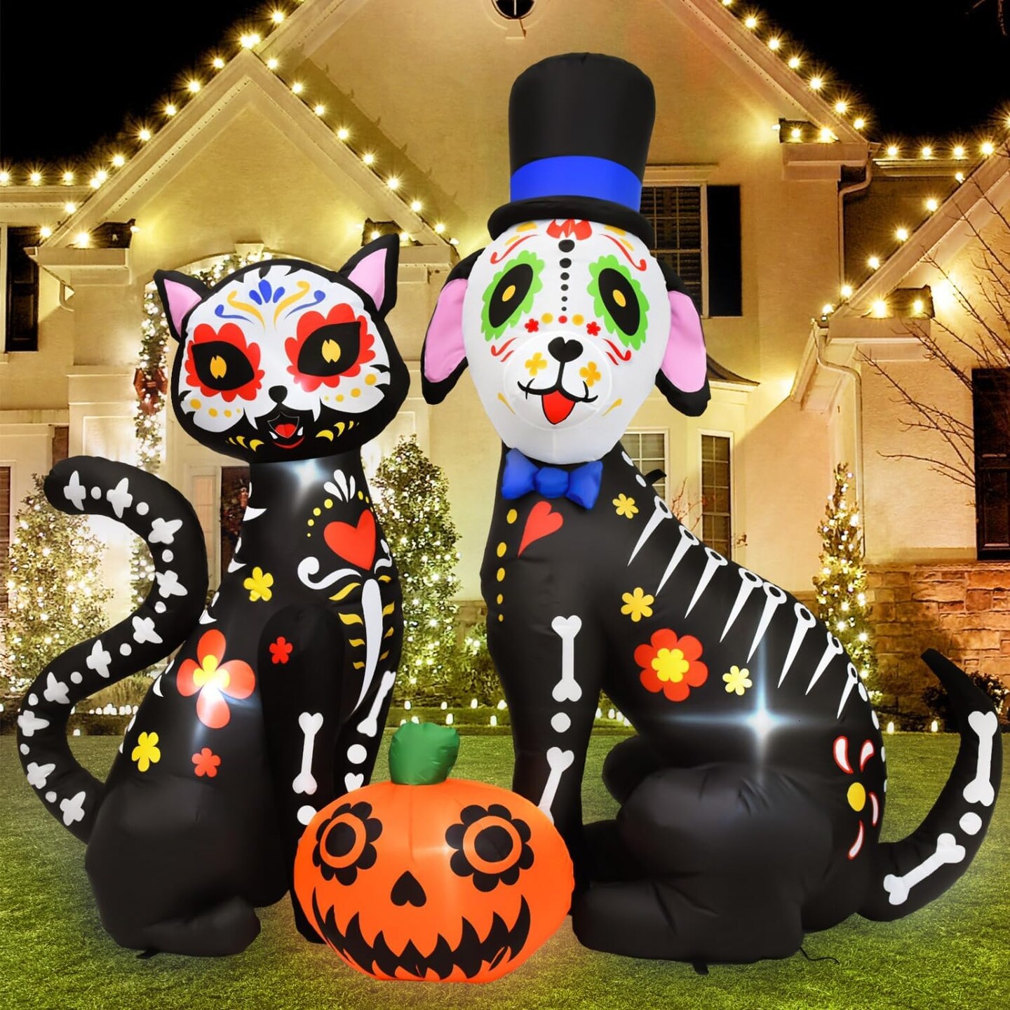 5 FT Halloween Inflatables Black Cat and Dog Day of The Dead Decorations