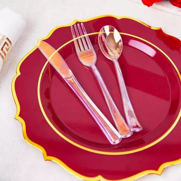 24 Iridescent Plastic Cutlery Spoon Fork Knife Set Disposable Tableware Party