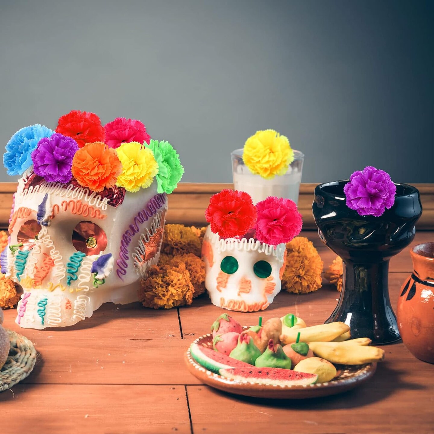 140 Pcs Marigold Flower Head Mexican Artificial Marigold Flowers Halloween Flower Day of The Dead Decoration for Diwali Indian Decor DIY Wreath Garland Craft(2 Inch,Multi Color)