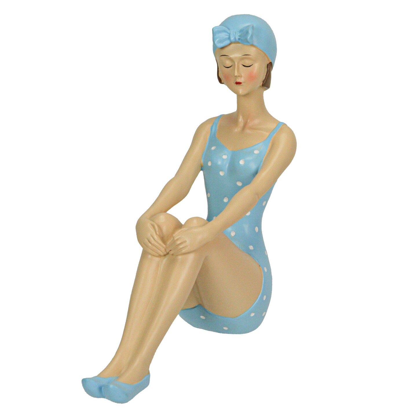 Retro Bathing Beauty Beach Girl Blue Polka Dot Swimsuit Resin Figurine Home