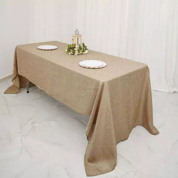 60x102&#x22; Natural Rectangular Faux Burlap Tablecloth Wedding Party Decorations