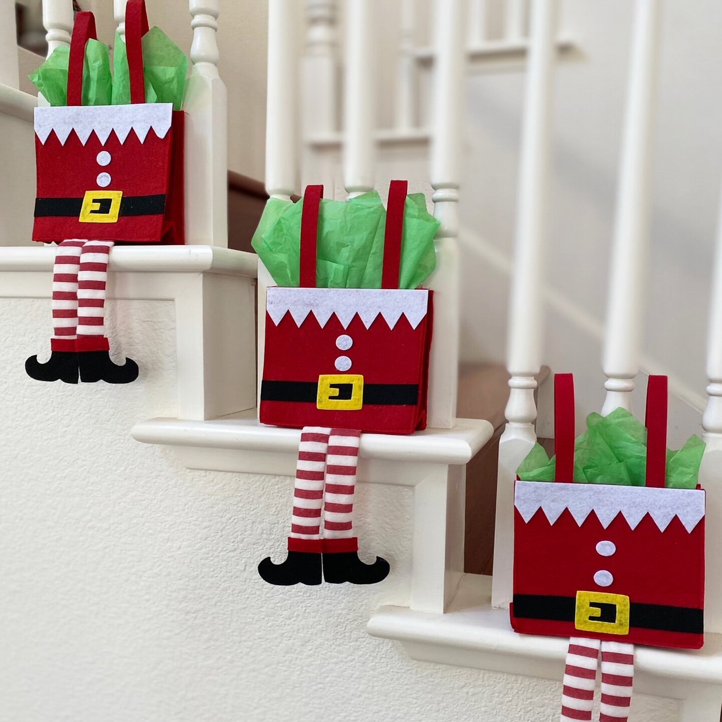 Wrapables Christmas Elf Pants Treat Bags with Handles, Holiday Decorations (Set of 6)