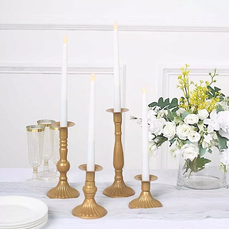4 Gold Taper Candle Holders Baroque Design Candlestick Stands Party Decorations
