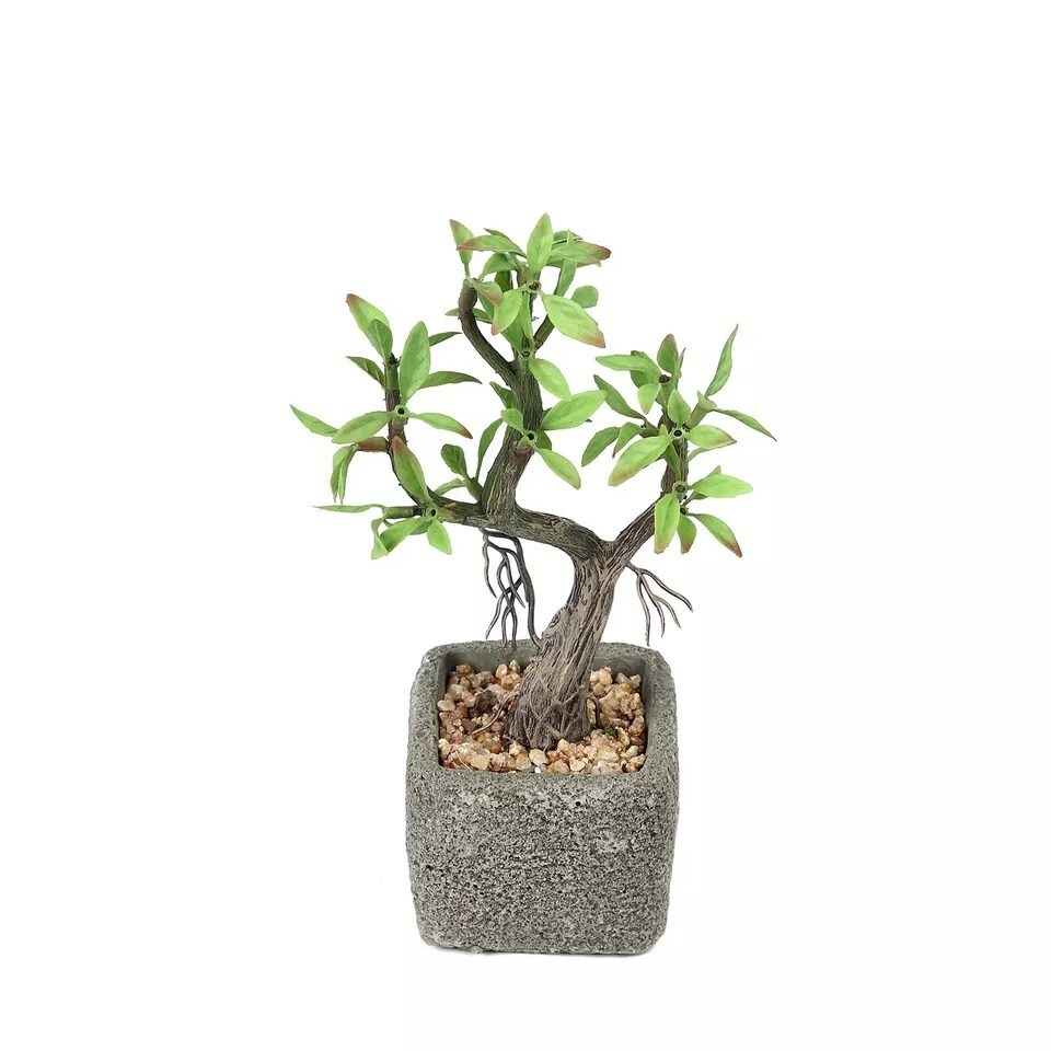 9&#x22; tall Green Brown Concrete Pot with Faux Mini Willow Tree Wedding Decorations