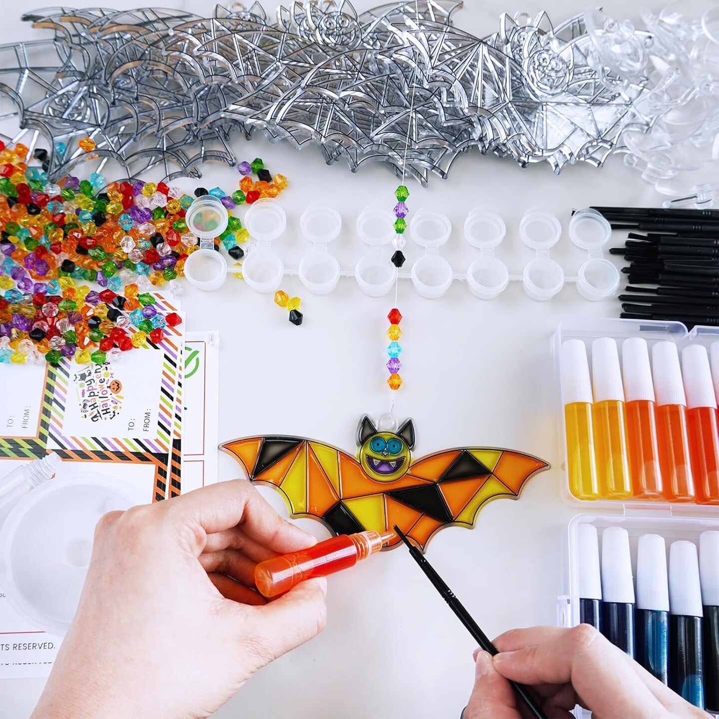 Bat Suncatchers Ornaments Decorations DIY Window Paint Art Suncatchers Bat Suncatchers Painting Kits for Kids Halloween Classroom Activities Art Projects