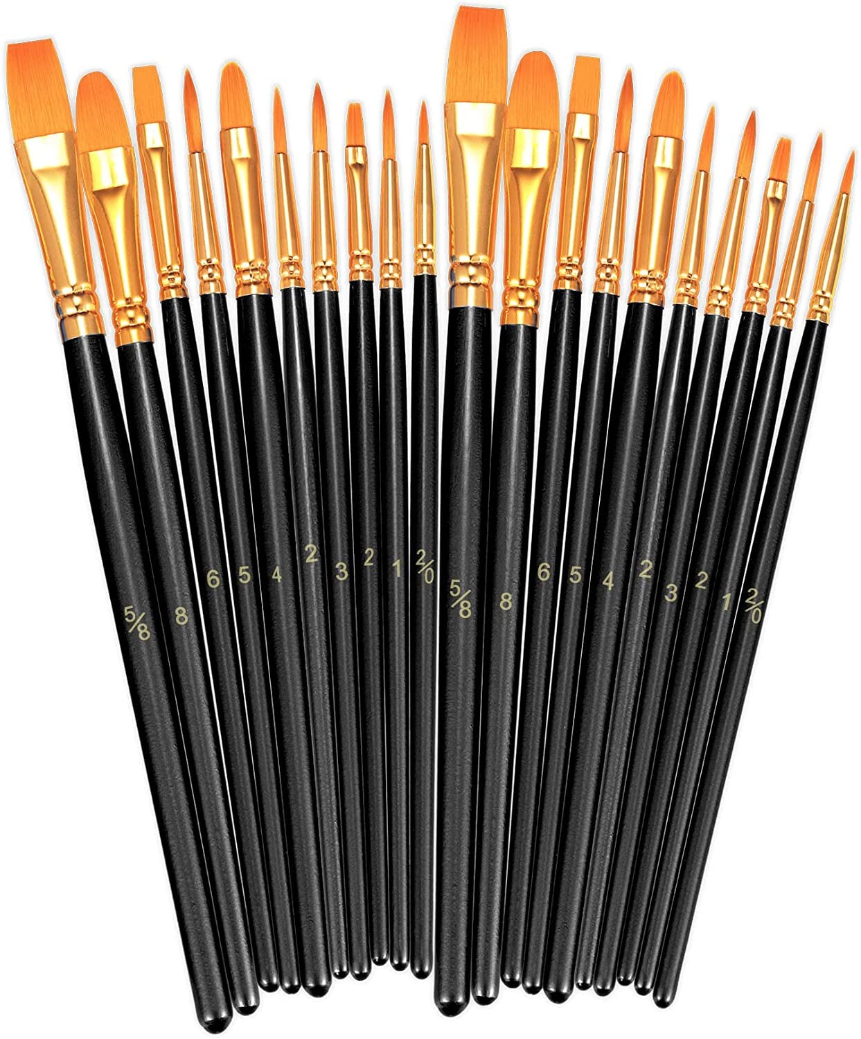 Paint Brushes Set, 2 Pack 20 Pcs round Pointed Tip Nylon Hair Artist Acrylic Paint Brushes for Acrylic Oil Watercolor, Face Nail Art, Miniature Detailing &#x26; Rock Painting, Black