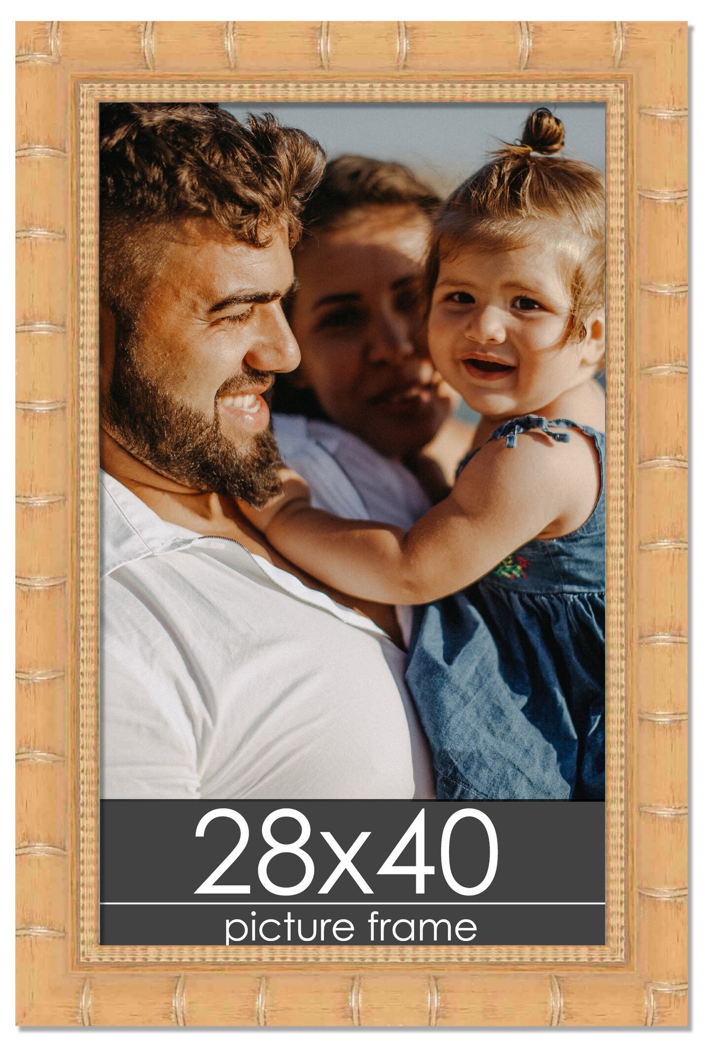 28x40 Natural Modern Bamboo Picture Frame - UV Acrylic, Foam Board Backing, Hanging Hardware