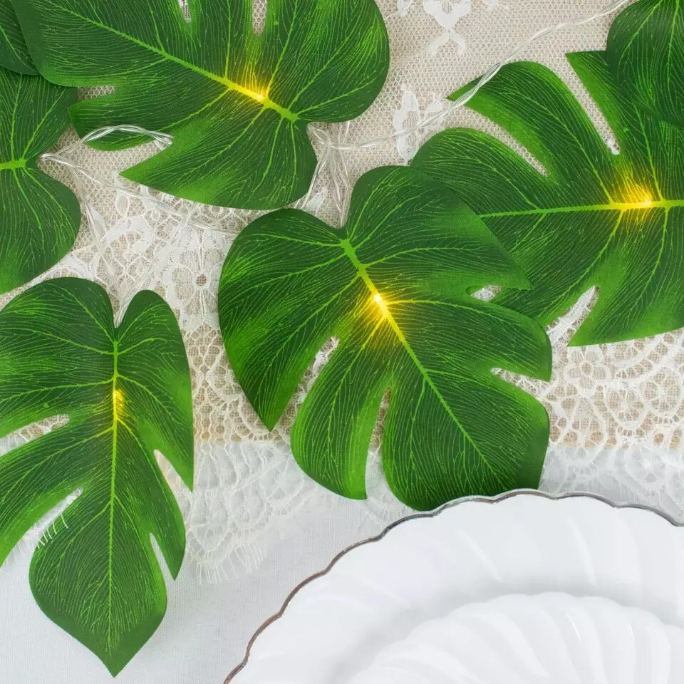 10 ft Green LED Artificial Monstera Leaves Garland String Lights Party Events