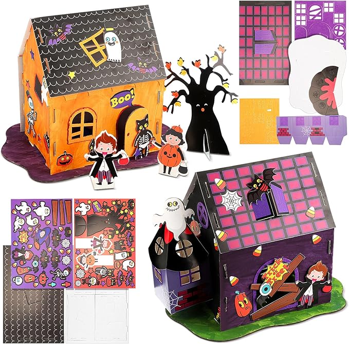 House Kit Sets of 2 Halloween Craft House Make a Haunted House Craft for Boy Girl Halloween Party Game Craft Supplies