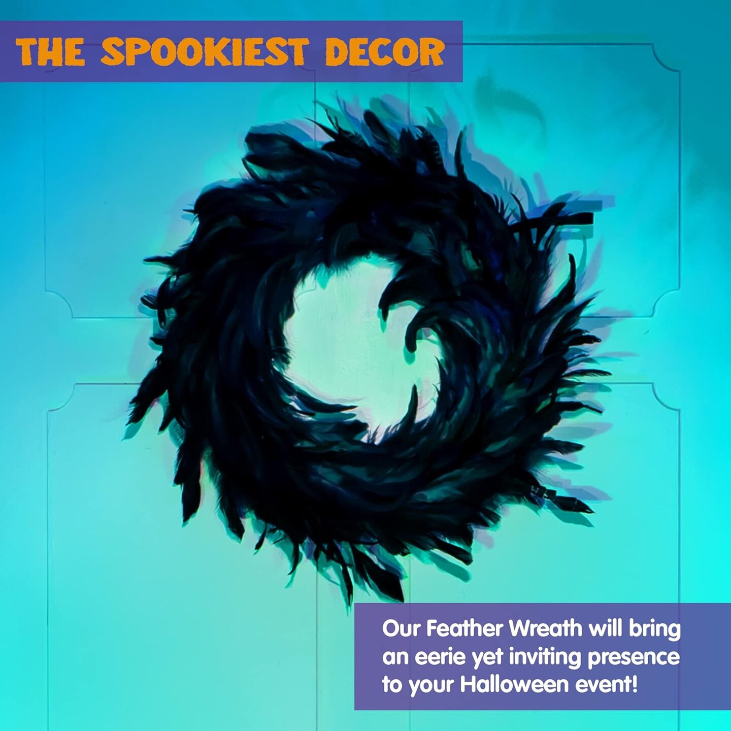 Natural Feathers Wreath 13.5&#x22; in Black for Halloween Decorations, Spooky Scene Party Favors, Halloween Photo Props, Trick of Treat, Front Door