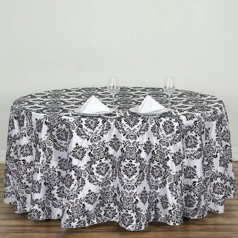 120&#x22; Black Damask Flocked Table Top Round Tablecloth Wedding Party Linens