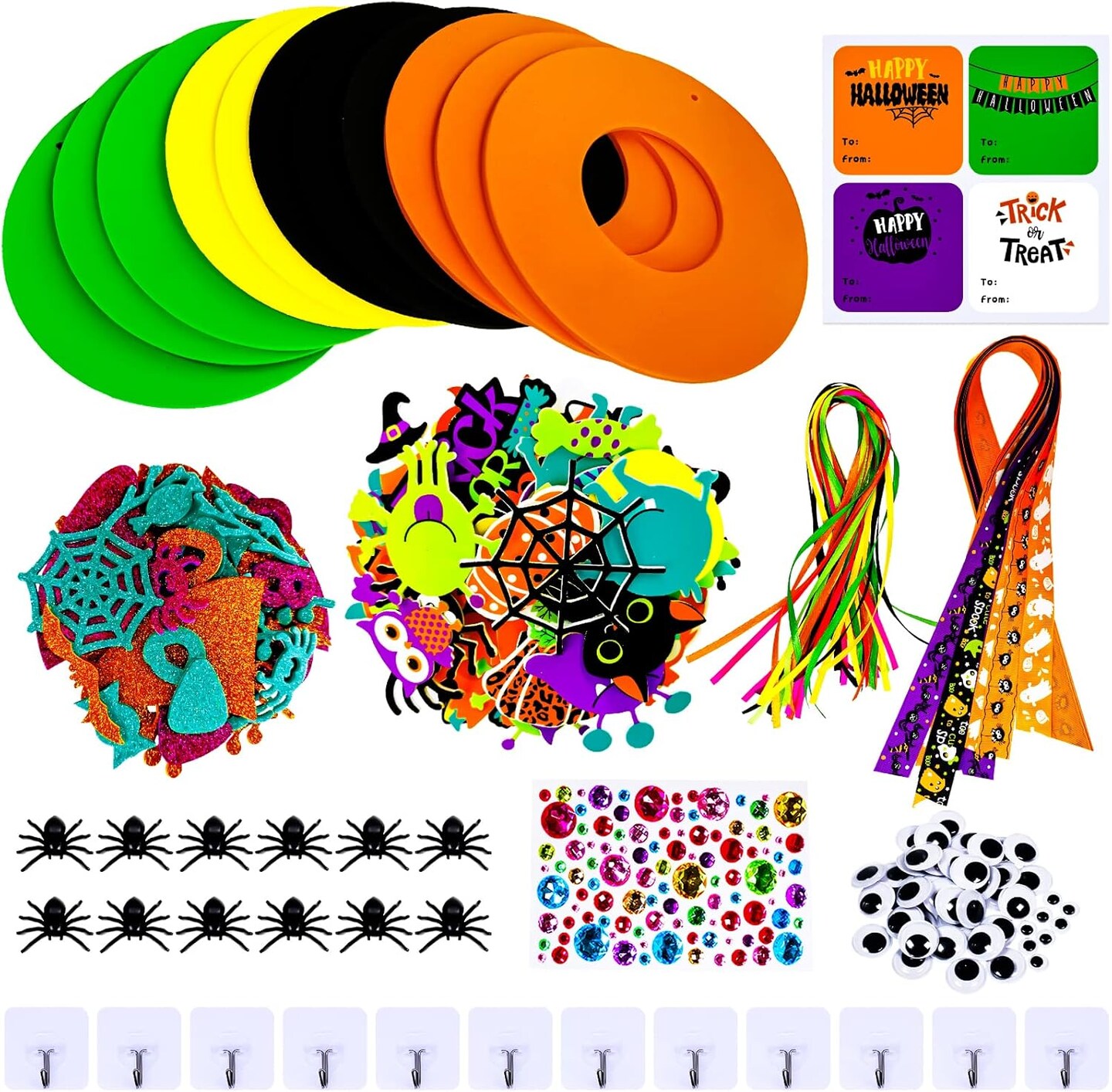 DIY Halloween Wreath Decorations Art Sets Pumpkin Monster Candy Corn Spider Bat Arts and Crafts Halloween Foam Stickers for Kids Classroom Activities