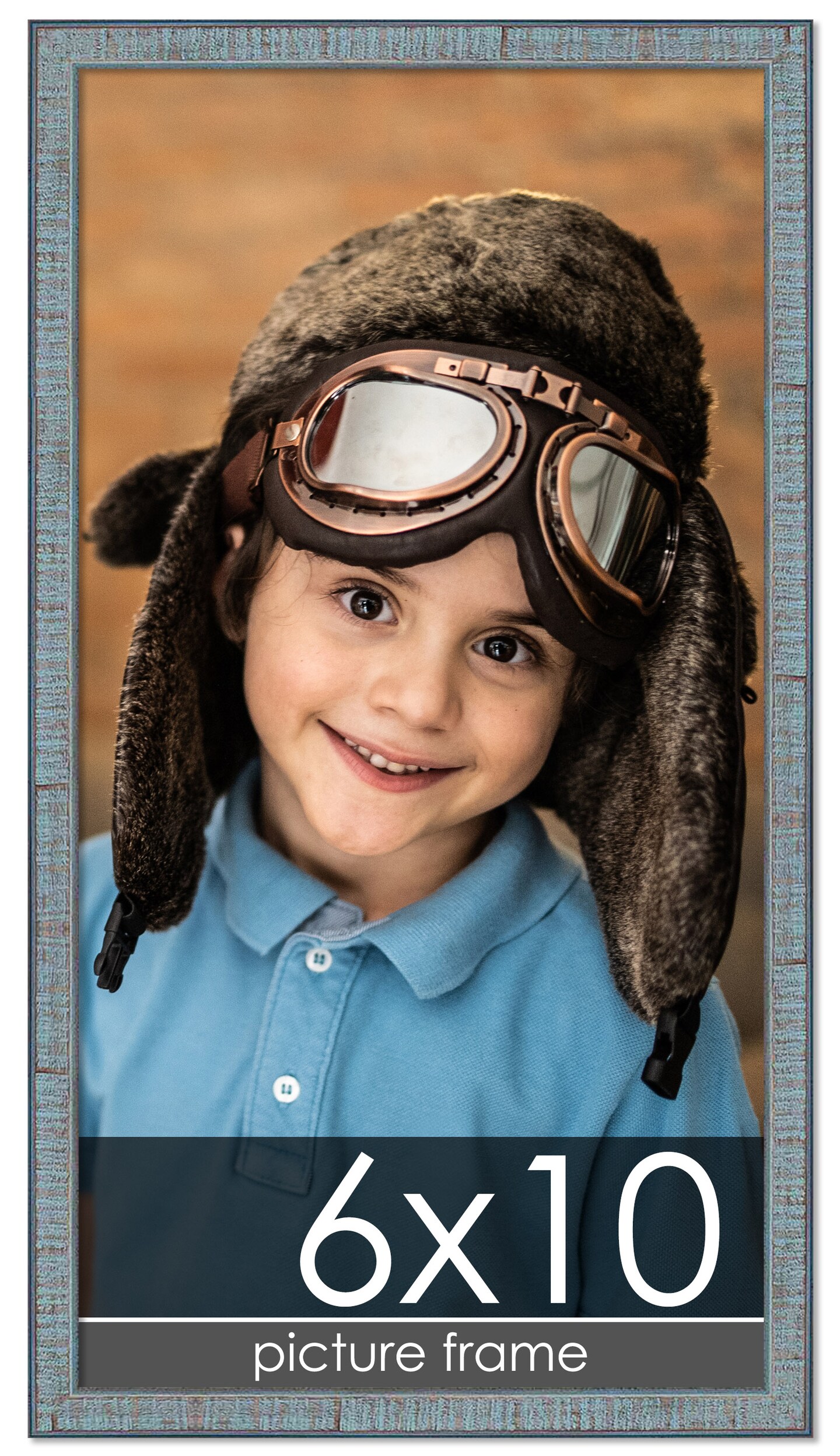 Photo Size Textured Blue Picture Frame - UV Acrylic, Foam Board Backing, Hanging Hardware