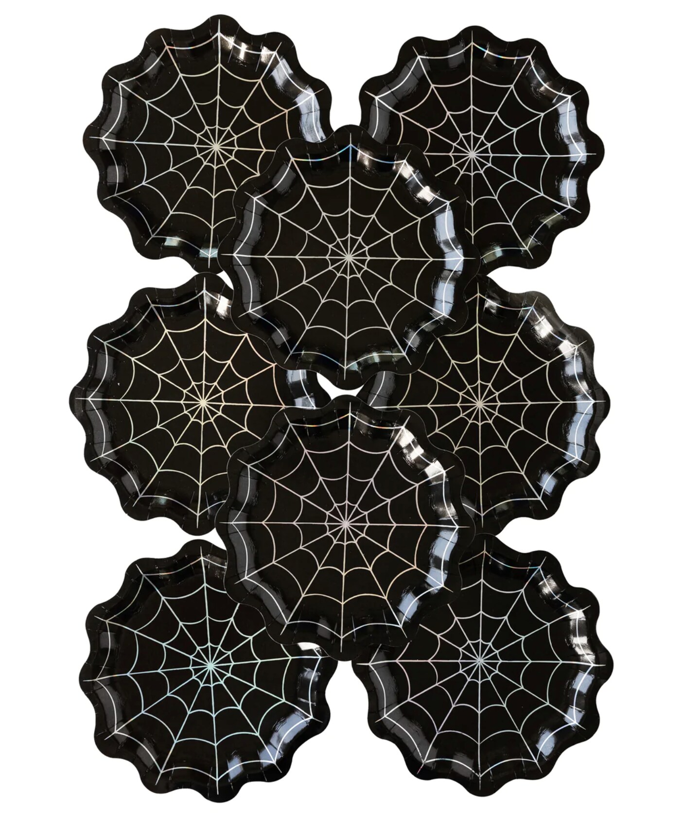 Halloween Holographic Spider Web Plates &#x2013; Perfect for Spooky Parties!