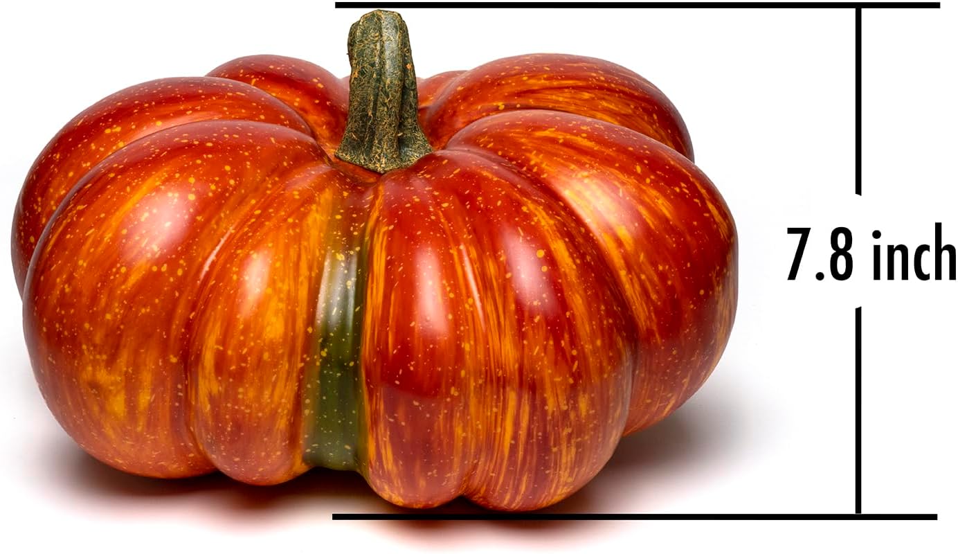 Large Artificial Pumpkin, 12.6inch Hand-Made Fake Pumpkin for Fall Harvest Festival Thanksgiving Halloween Decor (Orange Speckles)