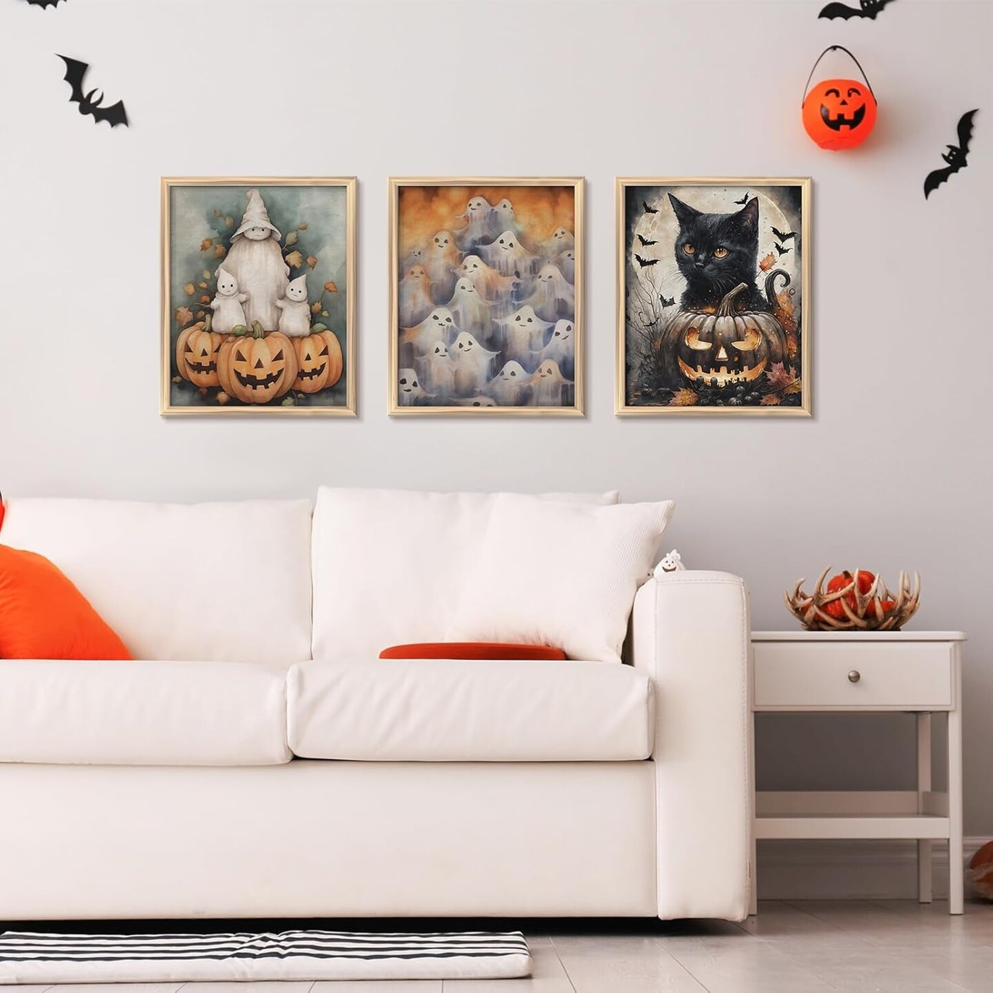 Vintage Halloween Wall Art Unframed Cute Witch Cat Pumpkin Halloween Poster Dark Academia Gothic Wall Decor Creepy Aesthetic Halloween Pictures Print for Bedroom Gallery Wall Home Decor