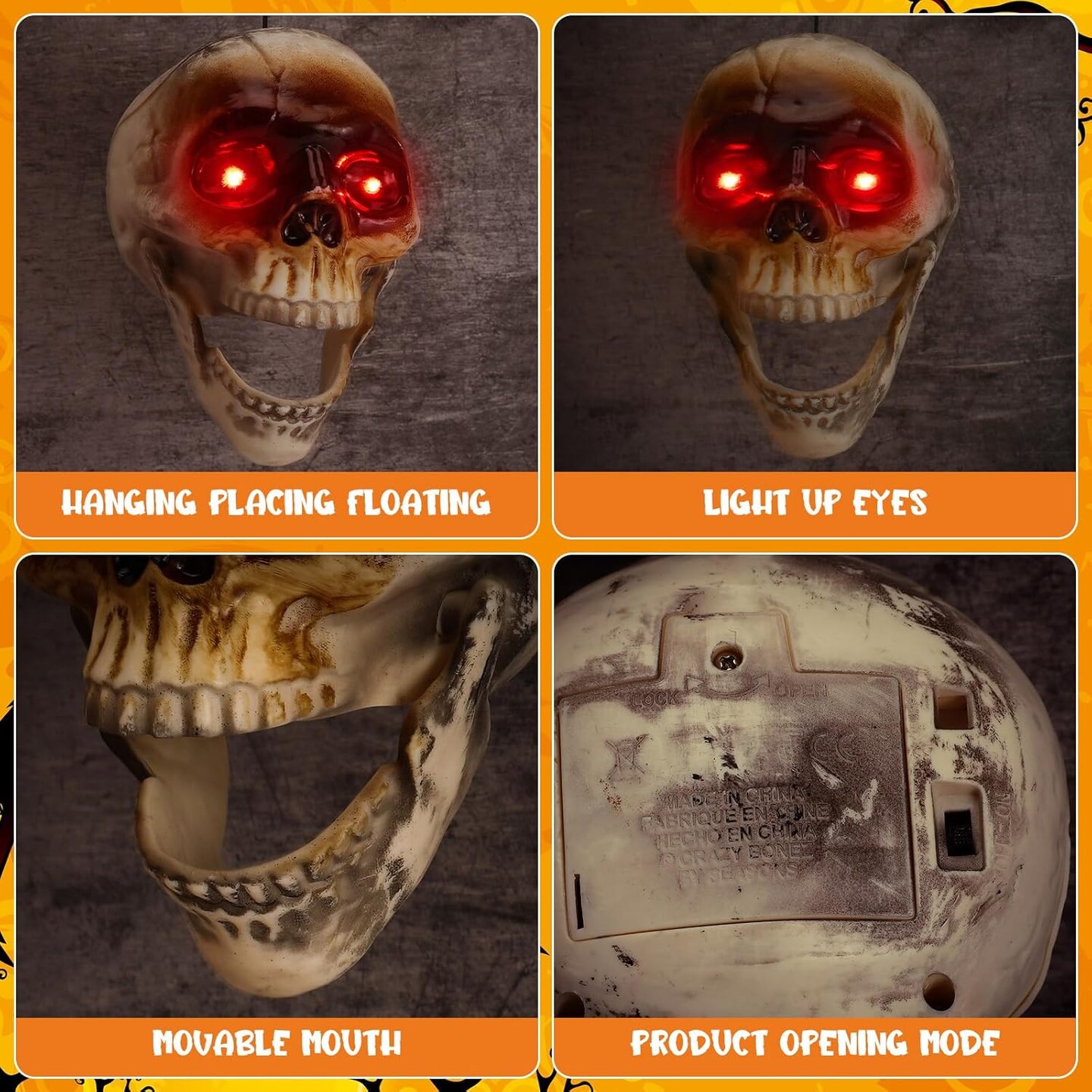 Halloween Hanging Skull Heads Animated Skeleton