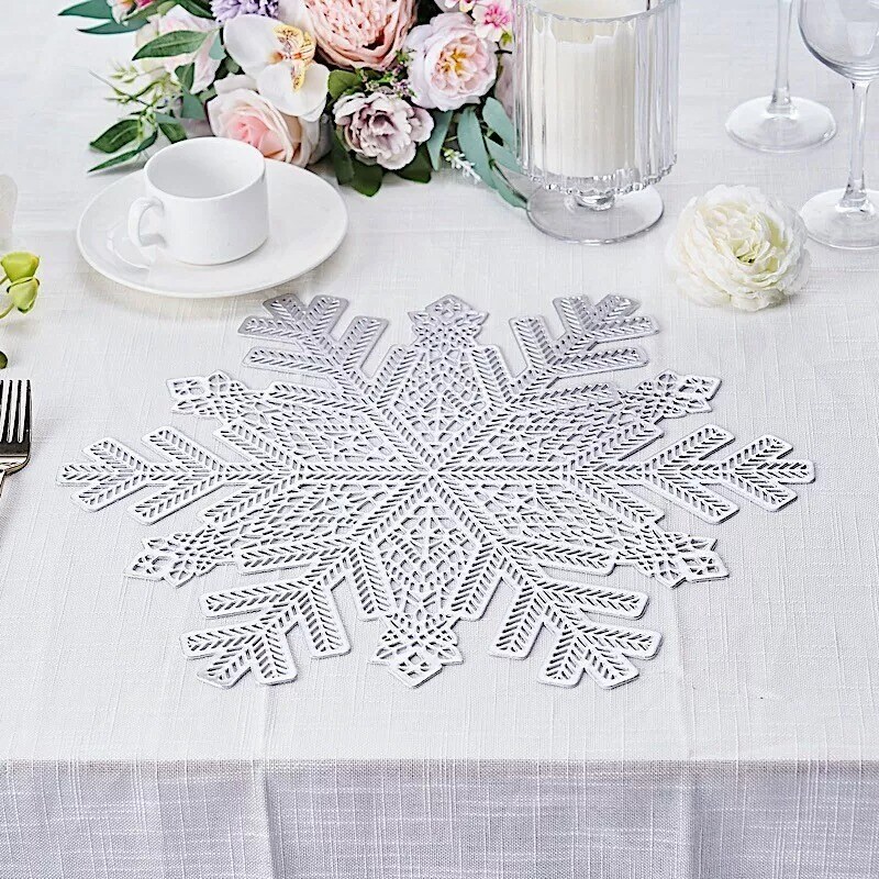 6 Silver 18&#x22; wide Snowflake Round Vinyl Placemats Wedding Party Decorations