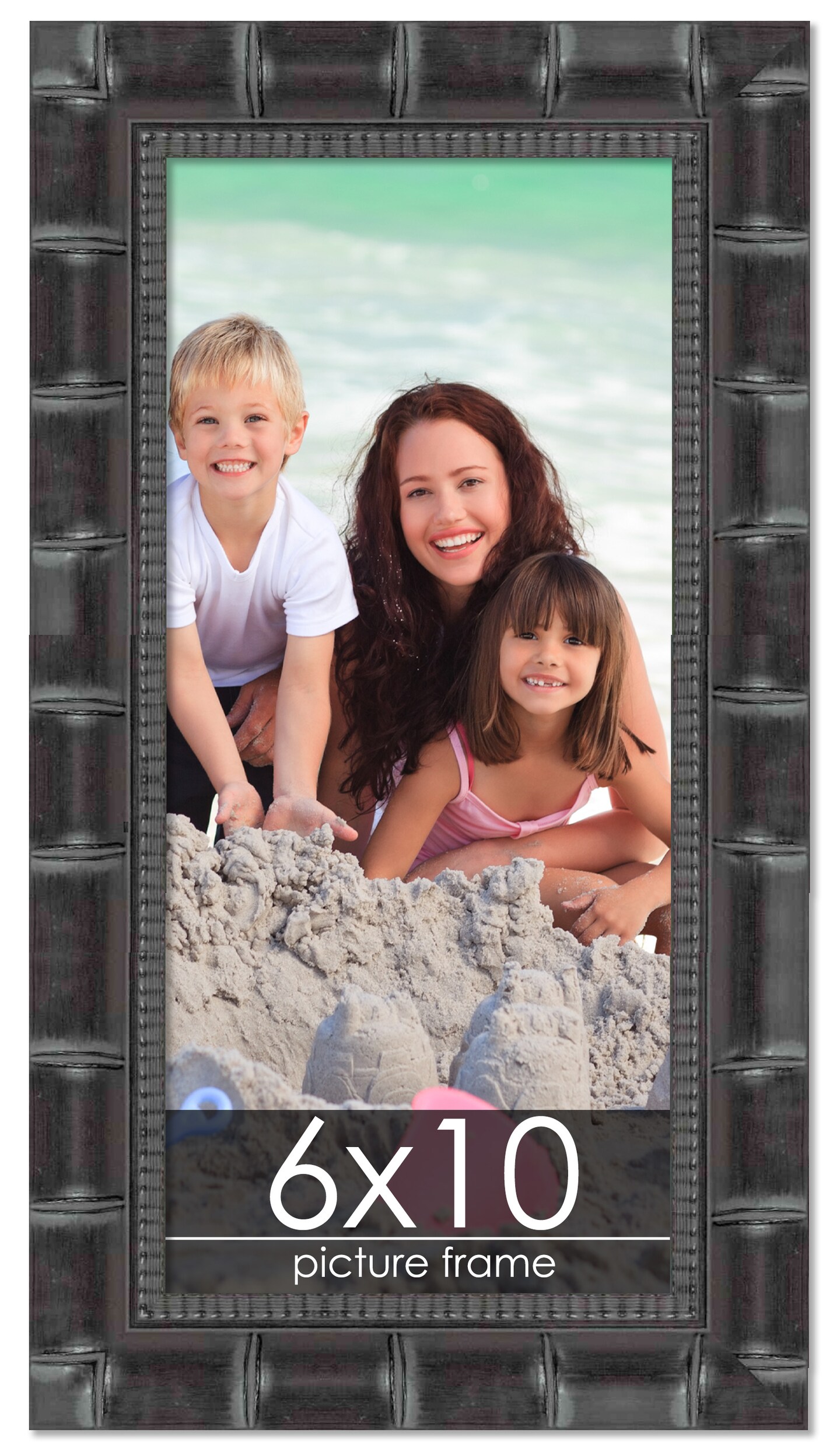 6x10 Black Wide Bamboo Picture Frame - UV Acrylic, Foam Board Backing ...