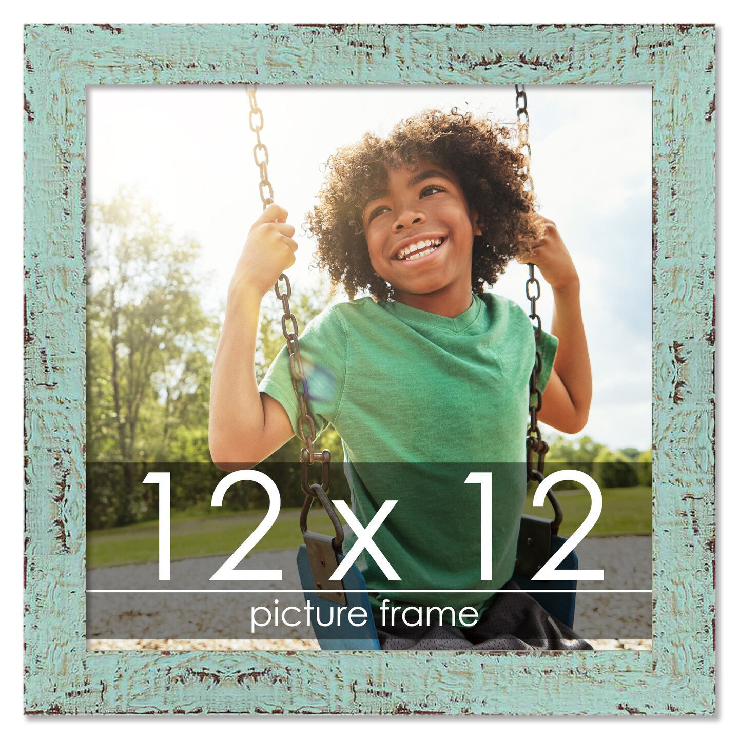 Square Shabby Chic Green Picture Frame - UV Acrylic, Foam Board Backing, Hanging Hardware