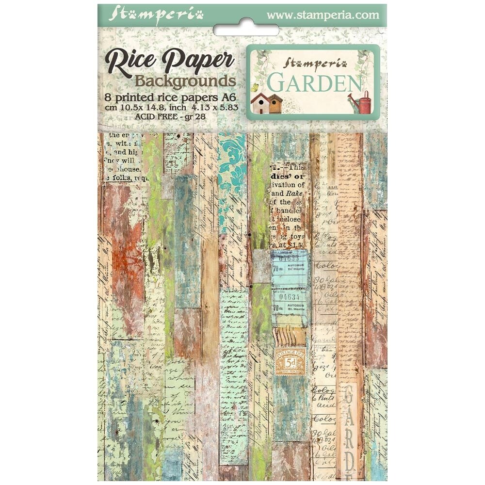 Stamperia Assorted Rice Pape Backgrounds A6 8/Sheets-Garden