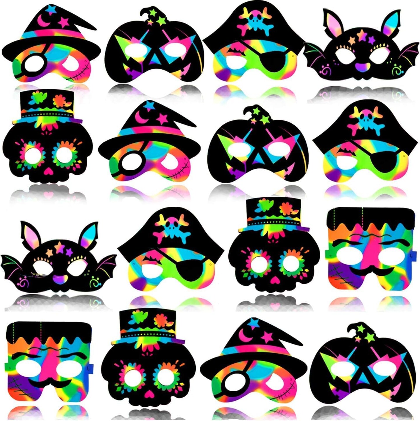 30PCS Halloween Rainbow Scratch Mask Art Craft Kit