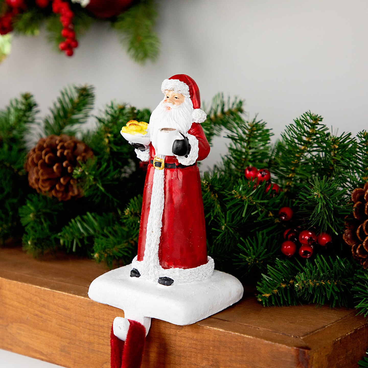Northlight 7" Santa with Cookies and Hot Cocoa Christmas Stocking Holder