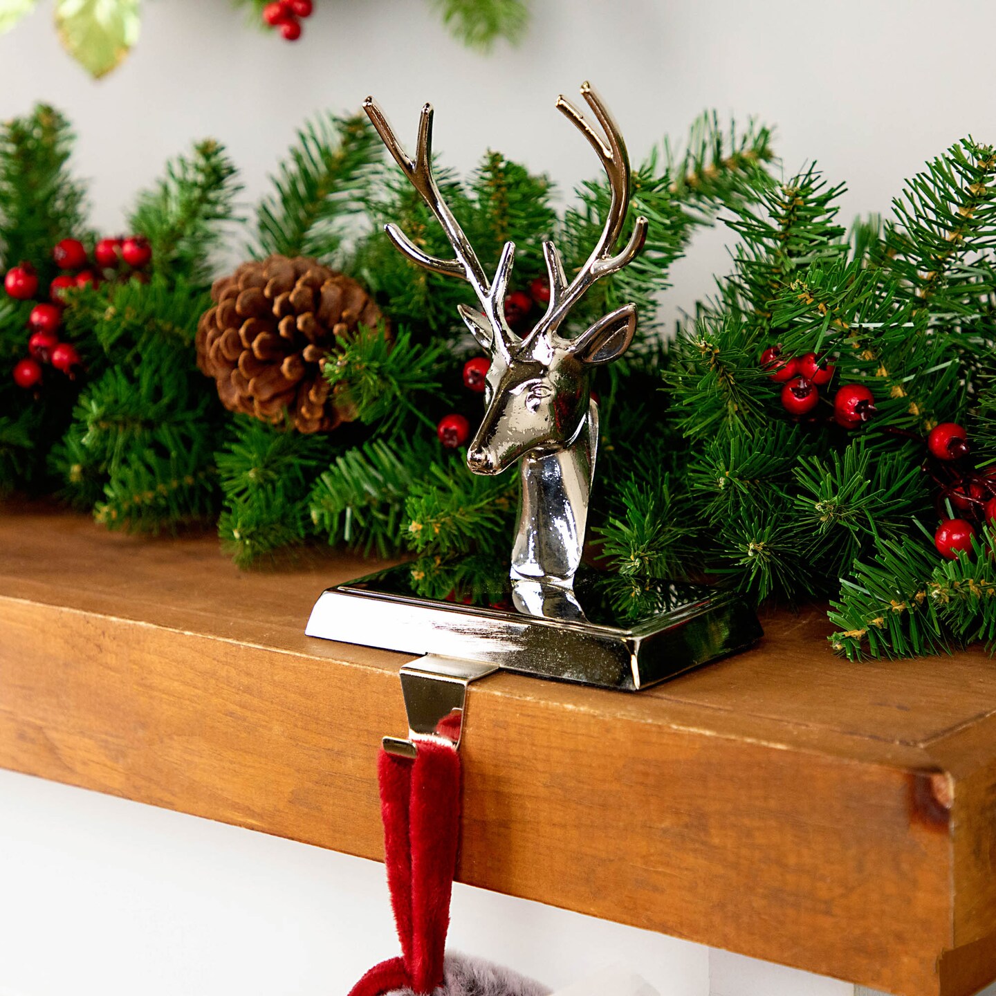 Northlight 8" Shiny Silver Deer Head Christmas Stocking Holder
