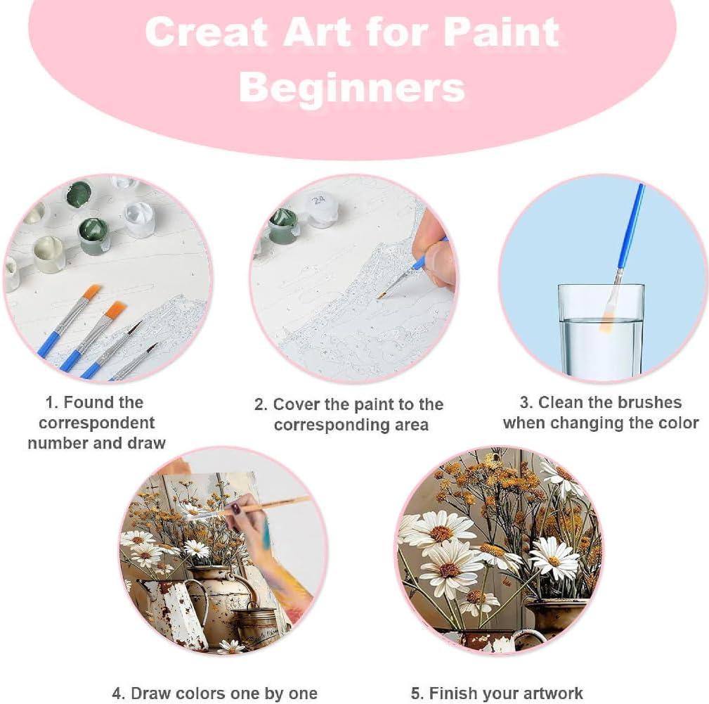 Paint by Numbers Kits for Adults – 2 Pack Floral Flower DIY Painting Kit with Framed Canvas & Wooden Easel, Beginner-Friendly Acrylic Paint Set for Home Wall Decor, 8x12 Inch