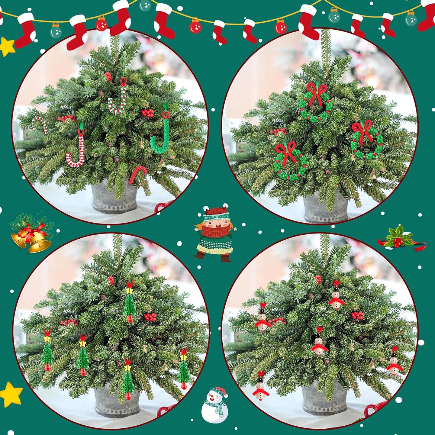 Christmas Beaded Ornament Craft Kit for Kids & Adults – DIY Wreath, Candy Cane, Xmas Tree & Snowman Decorations, 40-Piece Holiday Party Supplies