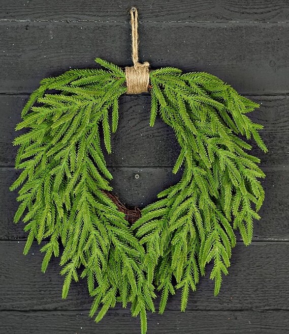 20&#x22; Heart Twig Wreath with Norfolk Pine &#x2013; Rustic Christmas Decor-510708