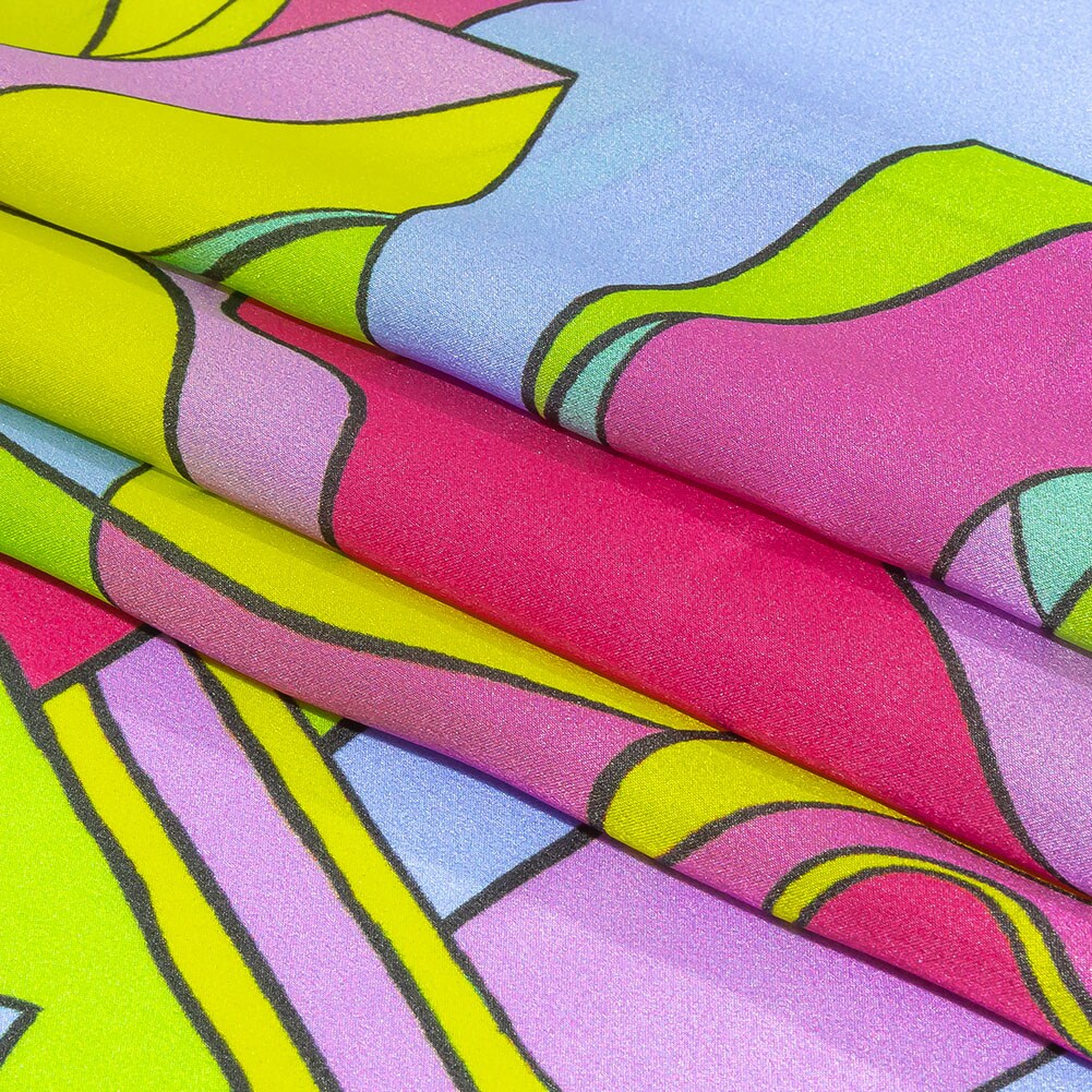 1 Yard Italian Yellow Pink Teal Geometric Abstraction Silk Charmeuse 52 Inch Width