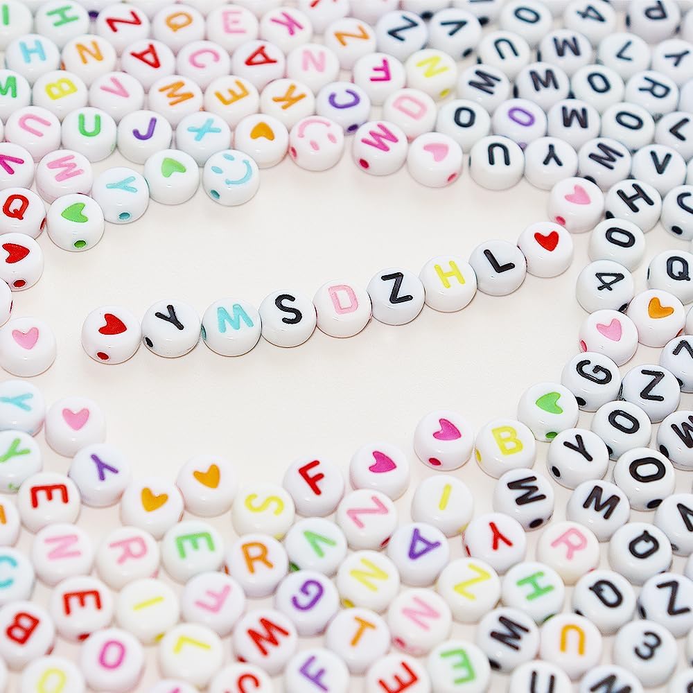 2Box 2500Pcs+ Alphabet Letter Beads, 4x7 mm A-Z and Smile, Heart, Figure,Acrylic Beads, Beads for Jewelry Making, Beads for Bracelet Making Kits Beads